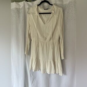 JustFab White & gold Dress with Ruffle